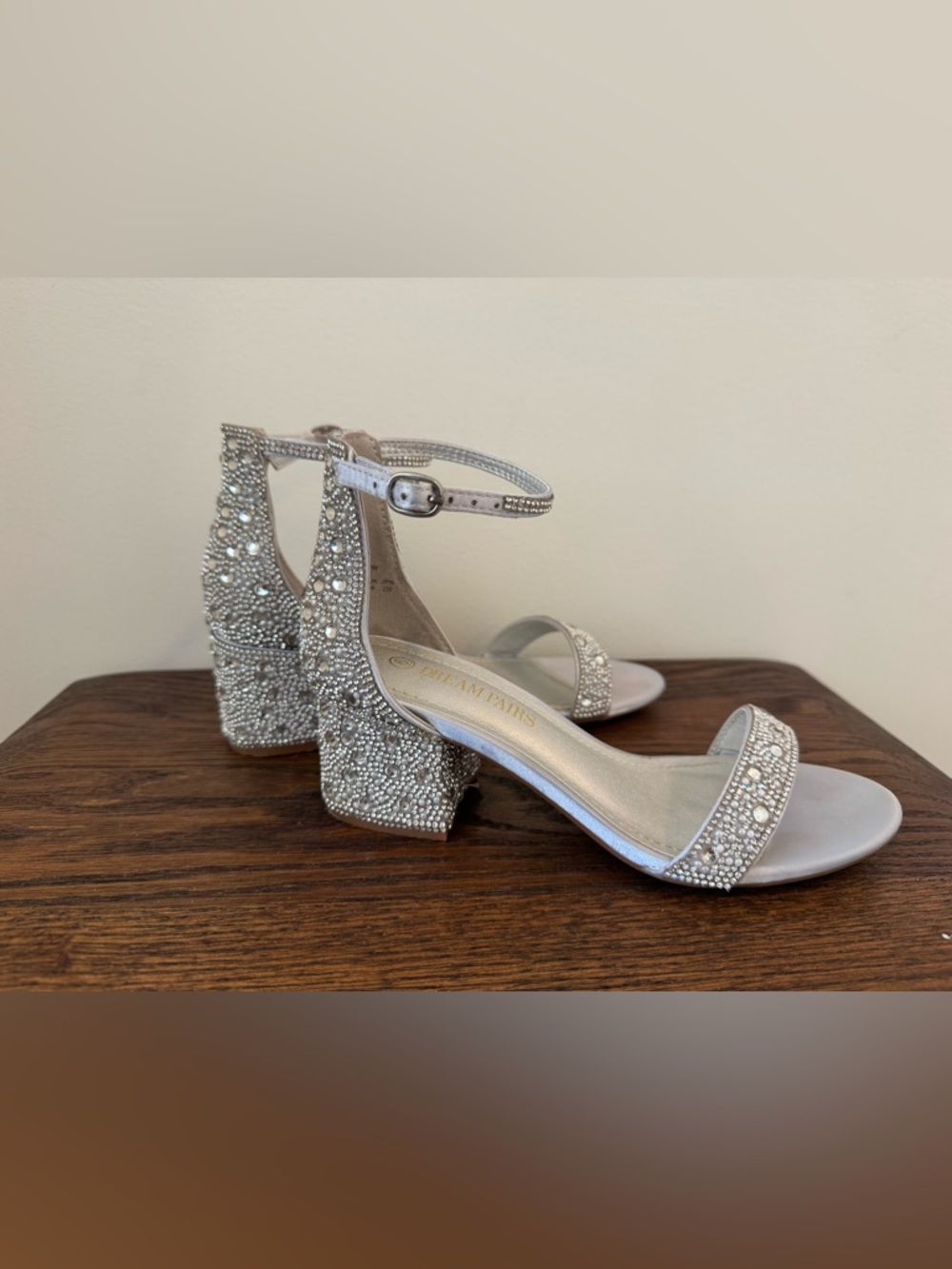 Dream Pairs Silver Crystal Block Heels